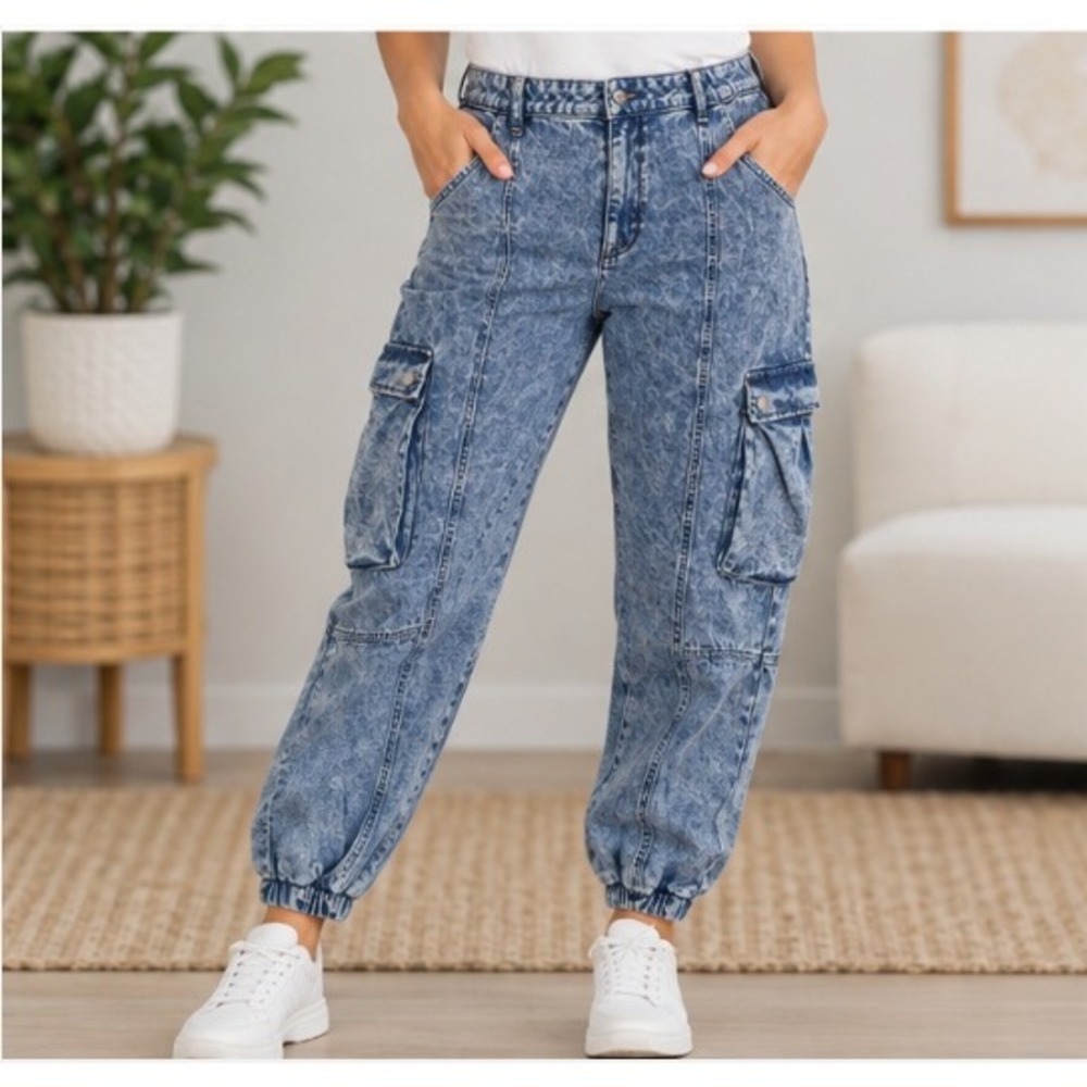 Future Collective Kahlana Brown Acid Wash Cargo Denim Joggers 20-22W_238